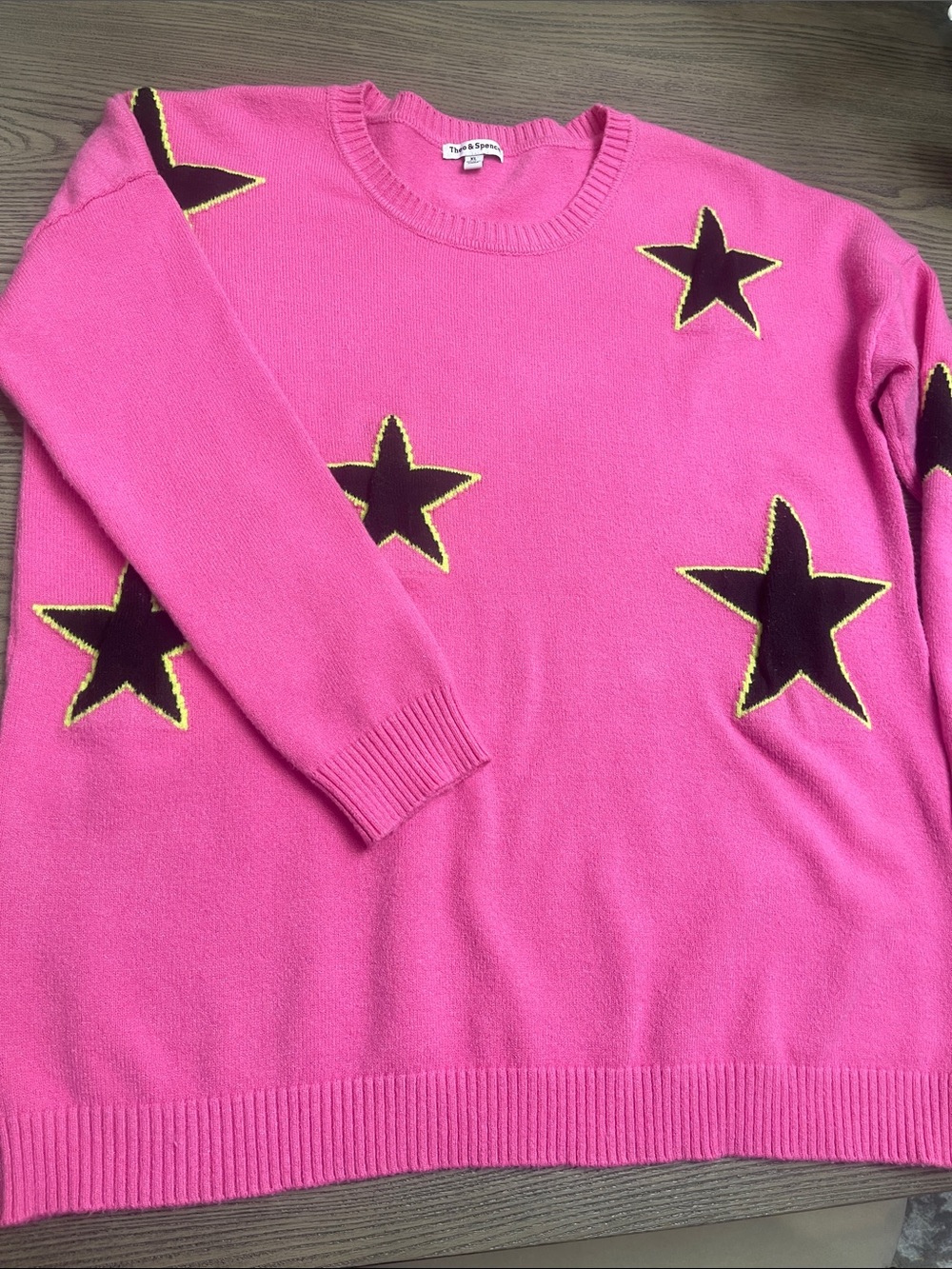 Theo & Spence Pink Star Intarsia Crewneck Sweater